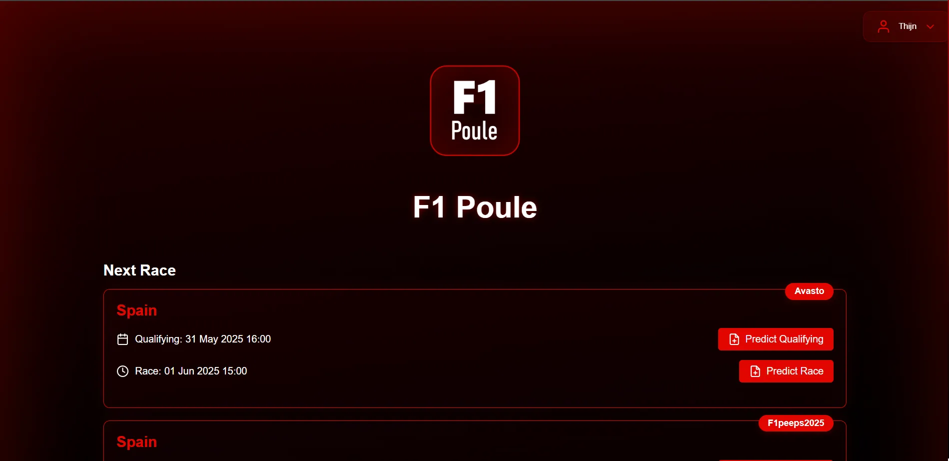 Prediction interface for qualifying top 3 and race top 5